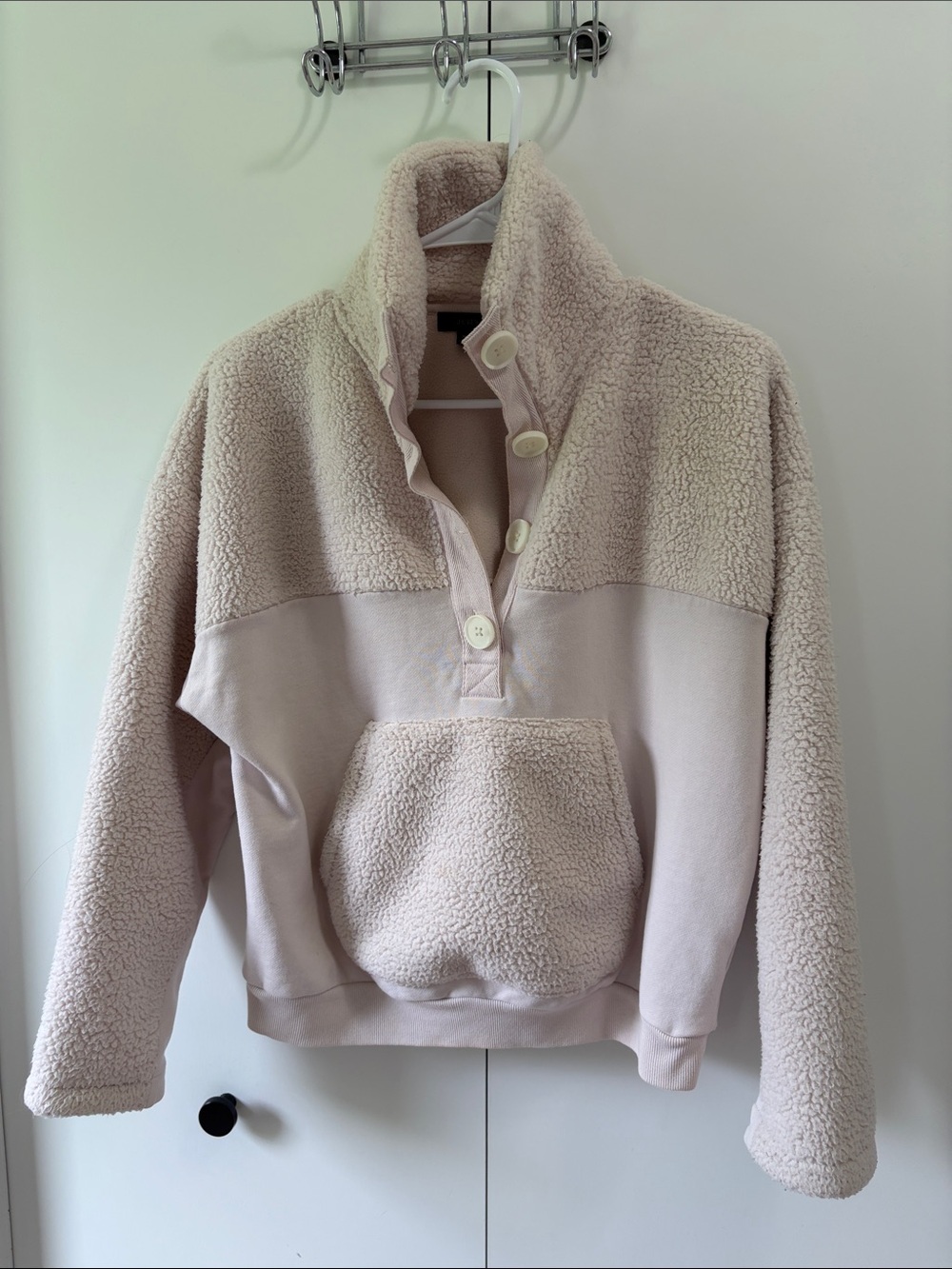 J. Crew Cream Sherpa Button-Up Pullover